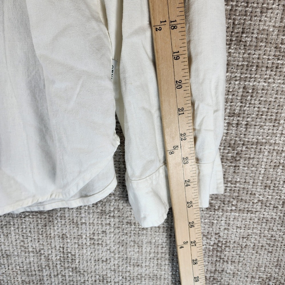 Orvis Linen Blend Blouse Top Womens L White Roll Tab Sleeve Coastal Relaxed Fit - Picture 6 of 11